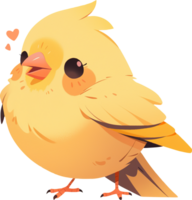 A yellow bird with a heart on its head with AI generated png