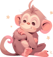 A pink monkey with a pink tail sits on a white background with png