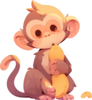 A monkey with a yellow tail sits on a white background with png