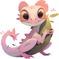 A cartoon of a frog with a pink nose and a pink flower on with AI generated its back. png