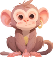 A monkey with a gold necklace on its head stands in front of a transparent background with png