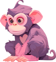 A monkey with a pink heart on its head sits on a white background with AI generated png