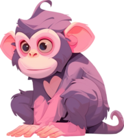 A monkey with a pink heart on its head sits on a white background with png