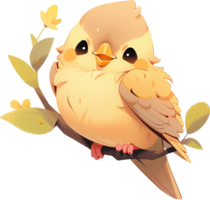 A picture of a bird with a yellow flower on its head with png