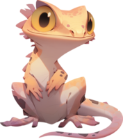 une dessin animé de une gecko avec une image de une grenouille sur il avec ai généré png