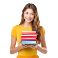 contento alunno ragazza con libri isolato png