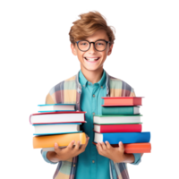 Happy student boy with books isolated png