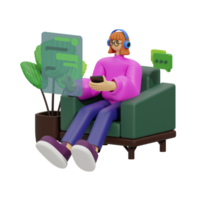 3d illustrazione chat quando seduta nel il divano png