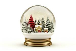 Navidad nieve globo con pan de jengibre casa dentro en blanco antecedentes. ai generado foto