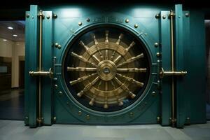 Front view of closed bank vault door. Generative AI photo