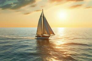 velero en el mar en el noche luz de sol terminado hermosa antecedentes. generativo ai foto