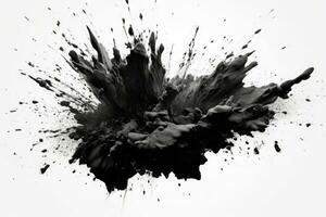 Explosion of black paint on white background. Fluid background. Color explosion. Generative AI photo