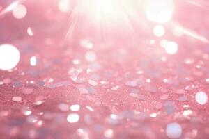 Background of a pink fairy dust light pattern. Glitter and sun rays shine upon it. AI generated photo