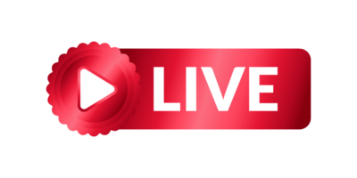 live icon red with play button icon on transparent background png