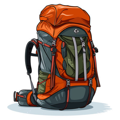 Hiking clipart illustration depicting a hiker with a backpack, enjoying the  scenic view of a waterfall in a lush forest. AI Generated 26674671 PNG