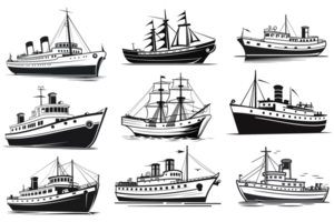 lindo navio silhueta - generativo ai png