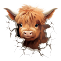 Highland Cow Peeking Out From Wall - Generative Ai png