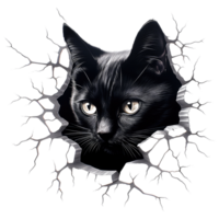 schwarz Katze spähen aus von Mauer - - generativ ai png