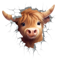 Highland Cow Peeking Out From Wall - Generative Ai png