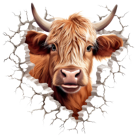 Highland Cow Peeking Out From Wall - Generative Ai png