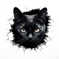 schwarz Katze spähen aus von Mauer - - generativ ai png