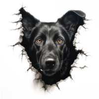 schwarz Hund spähen aus von gebrochen Mauer - - generativ ai png