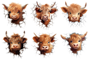 Highland Cow Peeking Out From Wall - Generative Ai png