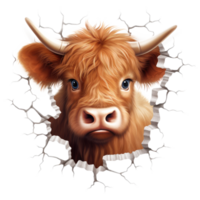 Highland Cow Peeking Out From Wall - Generative Ai png