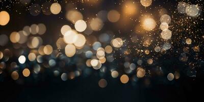 Bokeh background in black in the style of confetti like dots. Glitter and diamond dust. AI generated photo