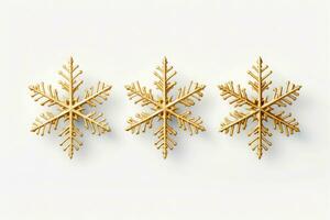 Set of gold christmas snowflakes on white background. AI generated photo