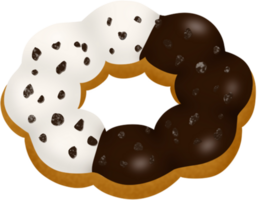 half chocolate and white chocolate pon de ring with oreo, mochi donut png