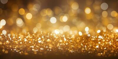 Bokeh background in golden in the style of confetti like dots. Glitter and diamond dust. AI generated photo