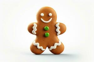 Smiling cookie gingerbread man on white background. AI generated photo