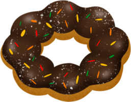 chocolate donut, chocolate pon de ring with icing and sprinkle, mochi donut png