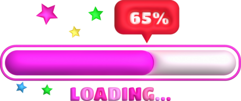 Loading bar and progress visualization 65 percent Loading Status Collection Web design elements. 3d illustration. png