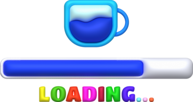 Loading bar and progress visualization in the form of coffee mugs. Loading status collection Web design elements. 3d illustration. png