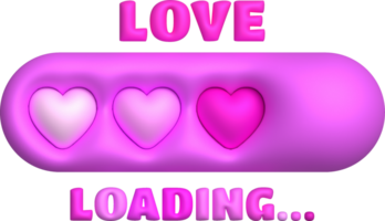 Loading bar and heart-shaped progress visualization Loading status collection Web design elements. 3d illustration. png