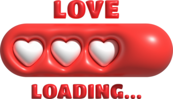 Loading bar and heart-shaped progress visualization Loading status collection Web design elements. 3d illustration. png