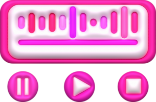 3D illustration Dynamic sound wave, radio frequency modulation, music play button, music pause button. png