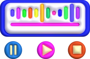 3D illustration Dynamic sound wave, radio frequency modulation, music play button, music pause button. png