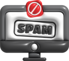 3D illustration. Computer spam virus message notification. Spam pop-up warning. png