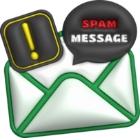 3D illustration. Mail, notification email and virus. Spam email pop-up warning. png
