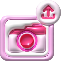 3d illustration icon upload image data in camera data loading symbol. png