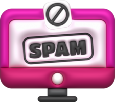 3D illustration. Computer spam virus message notification. Spam pop-up warning. png