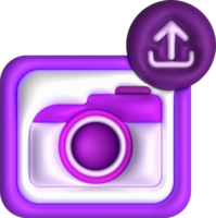 3d illustration icon upload image data in camera data loading symbol. png