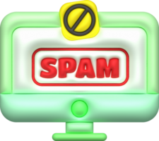 3D illustration. Computer spam virus message notification. Spam pop-up warning. png