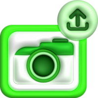 3d illustration icon upload image data in camera data loading symbol. png