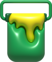 3D illustration of a paint bucket with paint smeared on the edge of the bucket png