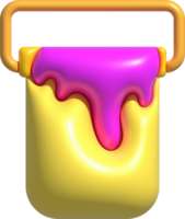 3D illustration of a paint bucket with paint smeared on the edge of the bucket png