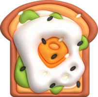 Morning sandwich 3D illustration Healthy food with toast, fresh vegetables and sauces, fried eggs and sesame seeds png